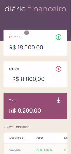 Gif demonstrando a página principal do site na versão mobile