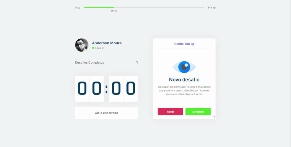 Gif demonstrando funciona o desafio e ganhos de níveis